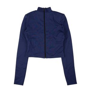 UNRAVEL PROJECT Blue Busti Rib Spall Mock Neck Zip Top Size XL $490